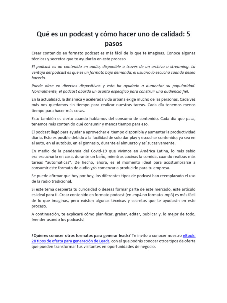Qué Es Un Podcast y Cómo Hacer Uno de Calidad | PDF | Podcast | Spotify