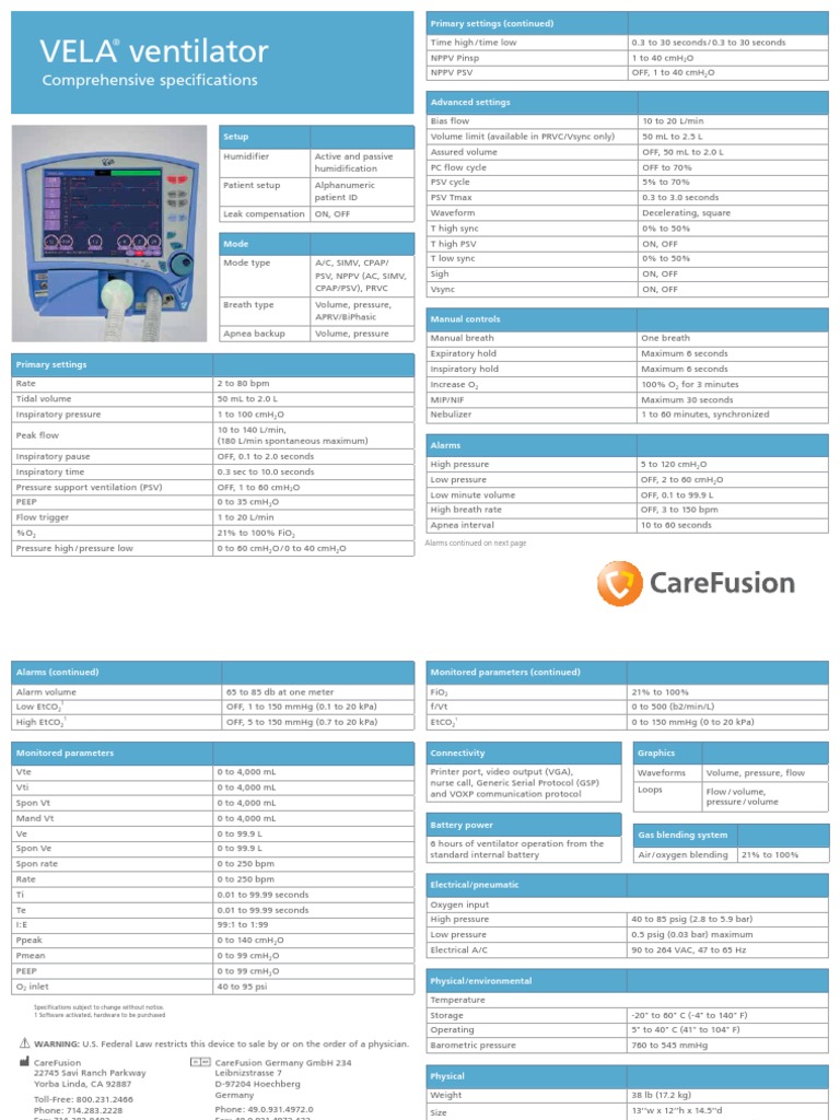 Vela Comprehensive Specs | PDF | Pulmonology | Computing And ...