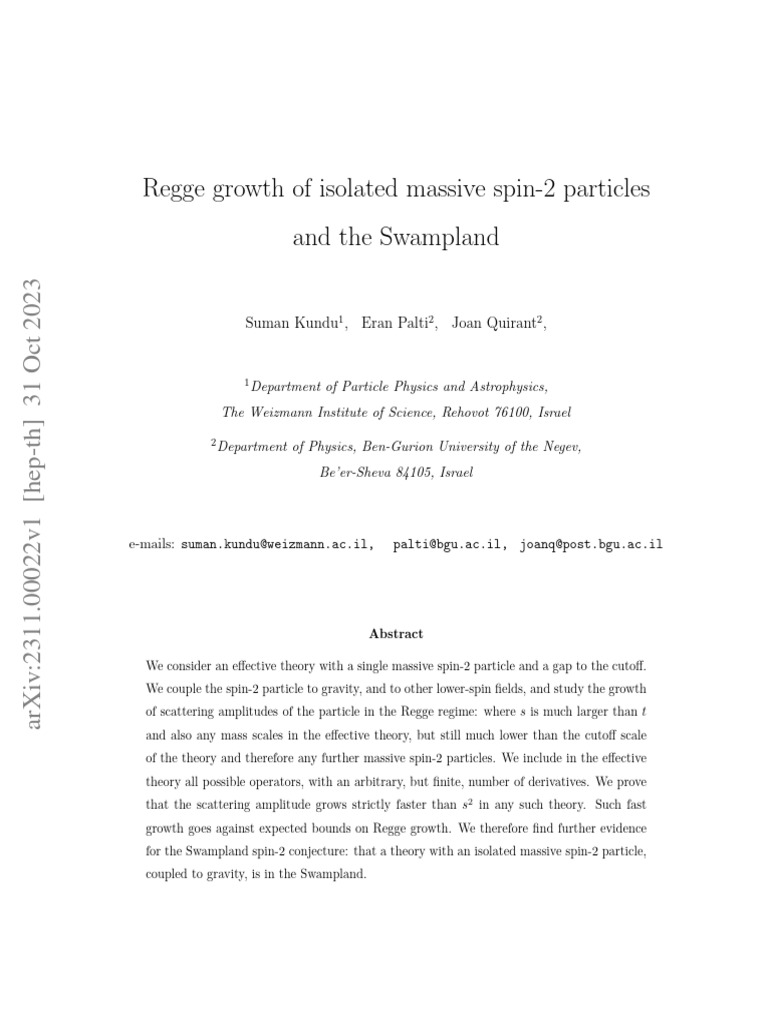 Regge growth of isolated massive spin 2 particles and the swampland