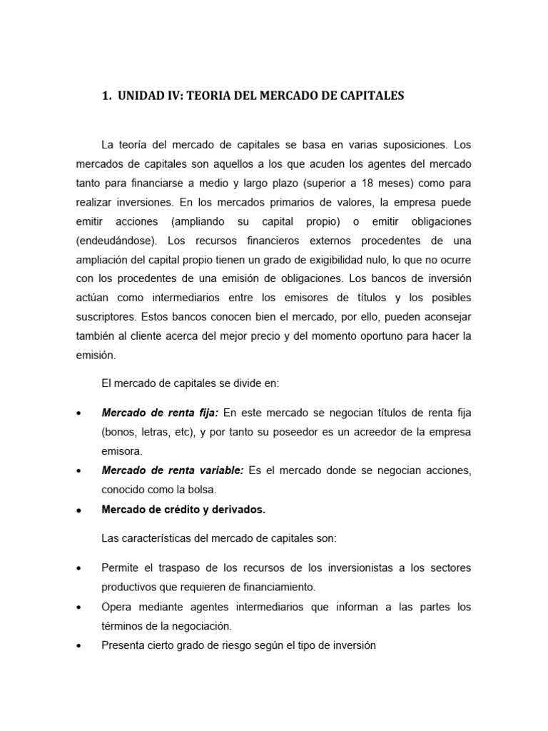Teoria Del Mercado de Capitales Exposicion | PDF | Oferta y demanda ...