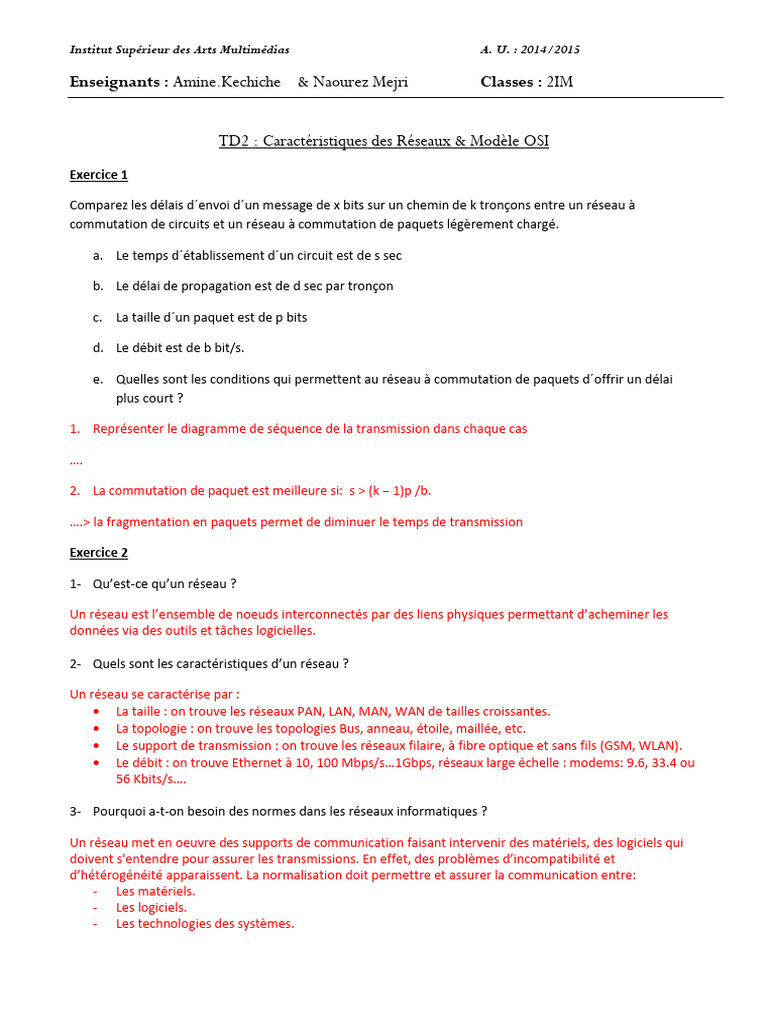 TD2 - Exercices - Corr | PDF | Modèle OSI | Télécommunications