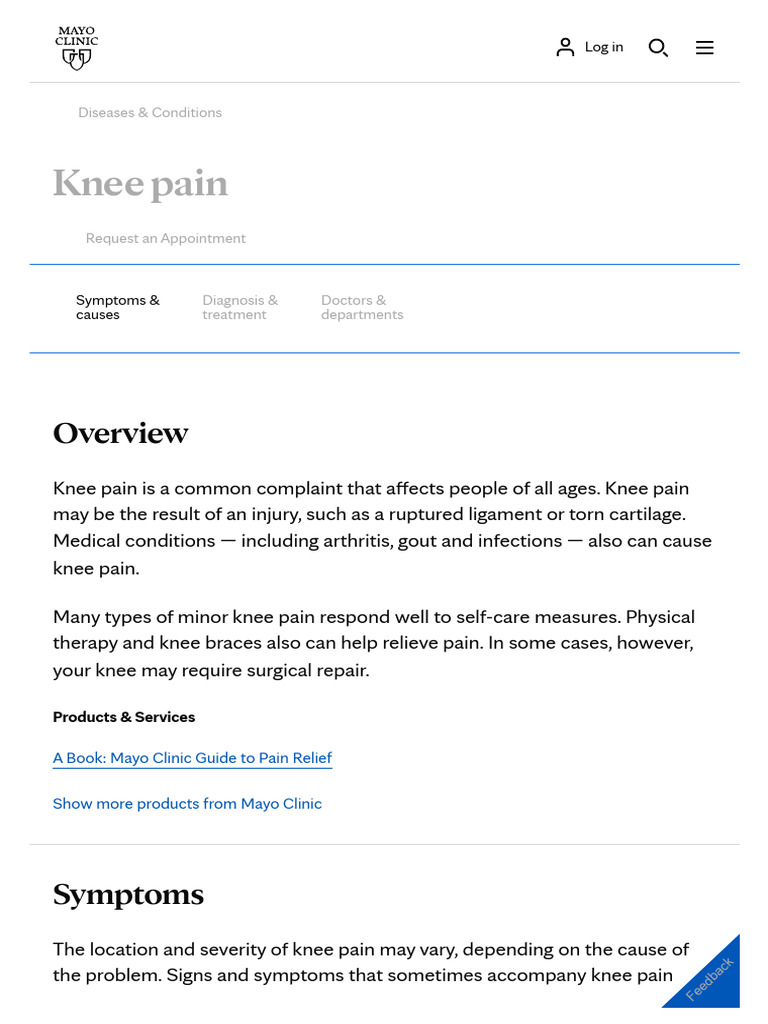 Knee Pain Symptoms and Causes Mayo Clinic PDF Arthritis Knee