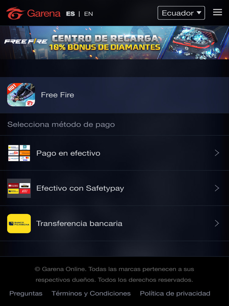 Centro de Recarga Free Fire Garena | PDF