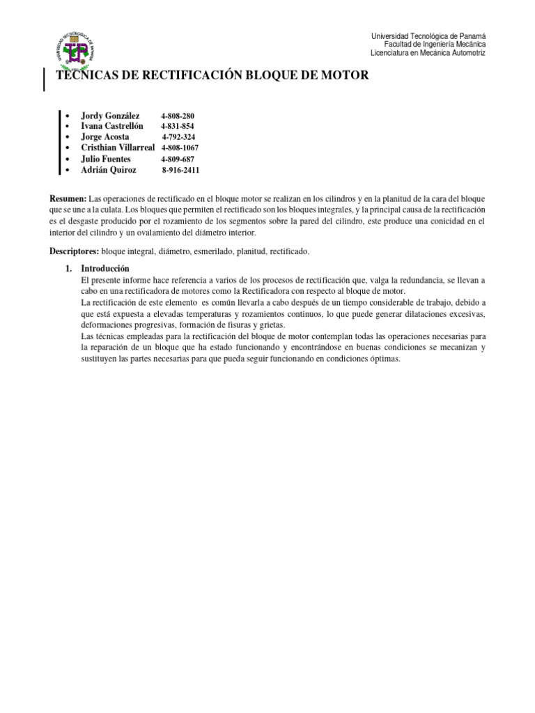 Técnicas de Rectificación de Motores | PDF | Cilindro (motor) | Soldadura