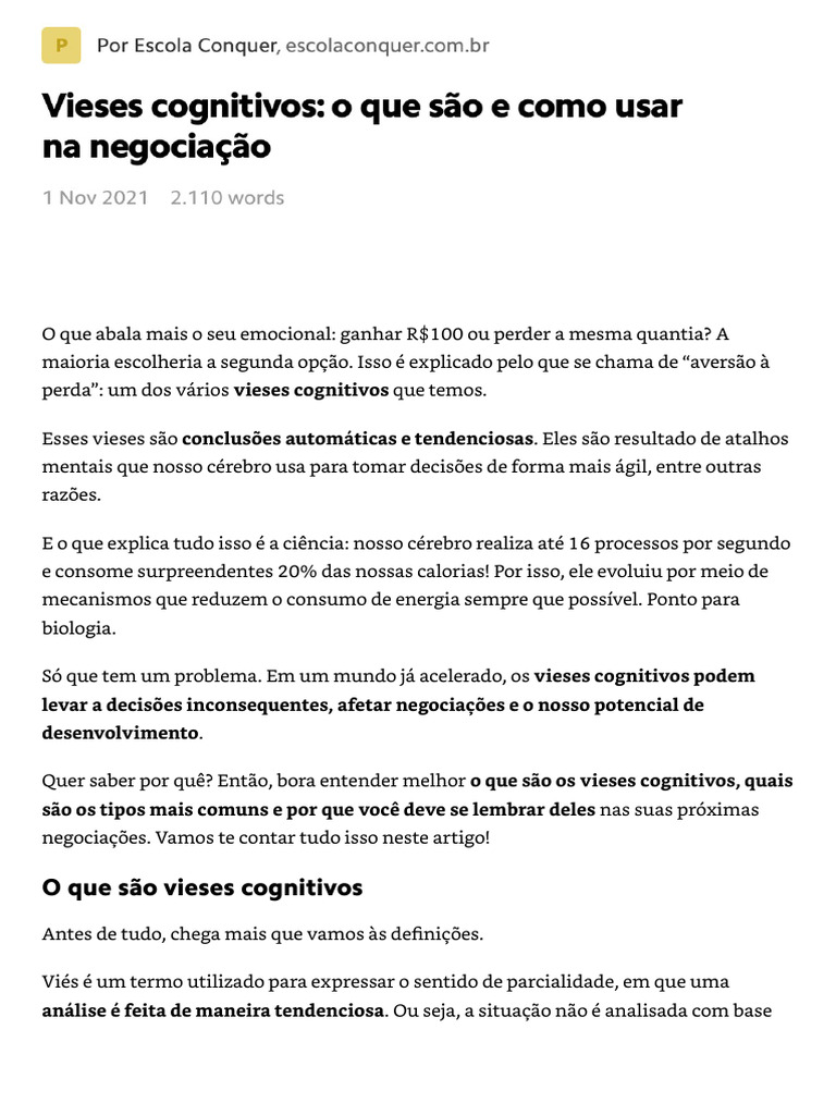 Vieses cognitivos o que s o e como usar na negocia o pdf