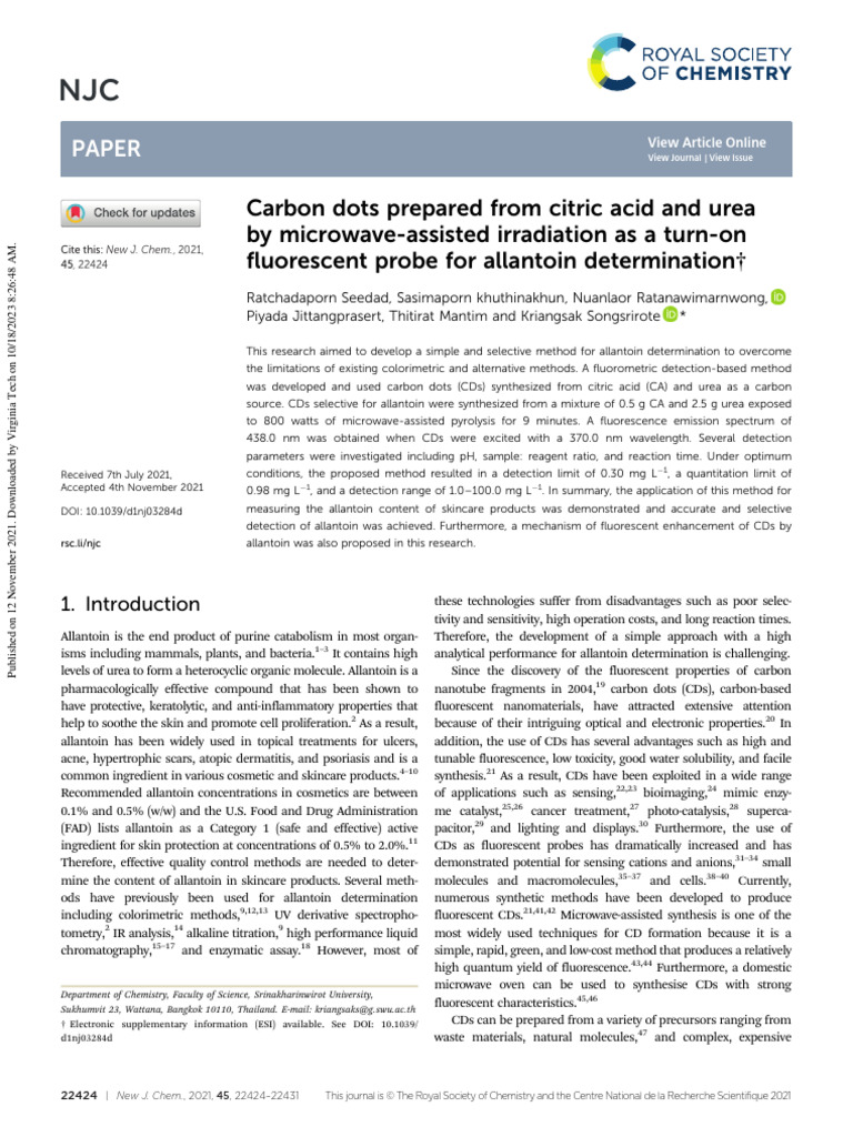 Carbon Dots Prepared From Citric | PDF | Fluorescence | X Ray ...