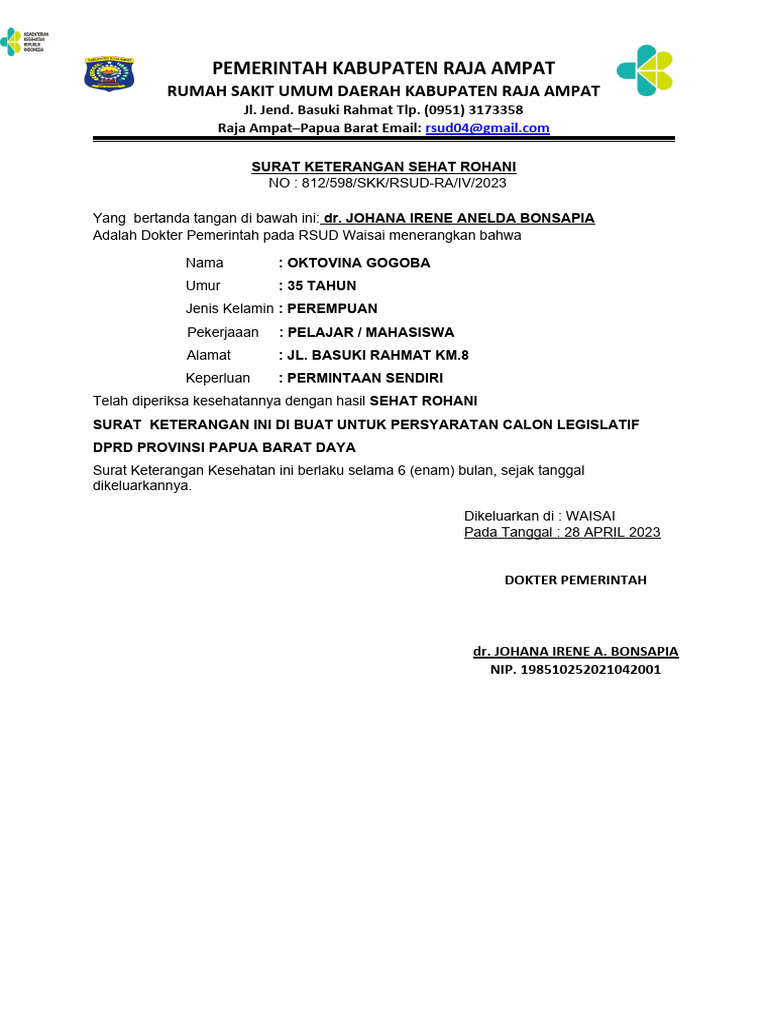Surat Keterangan Sehat Rohani 2023 | PDF | Gaya Hidup