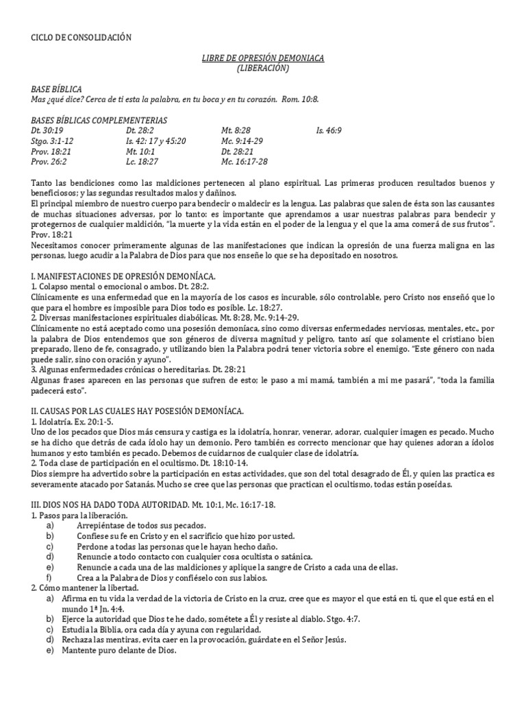 Liberación de Opresión Demoníaca | PDF | Demonios | Pecado