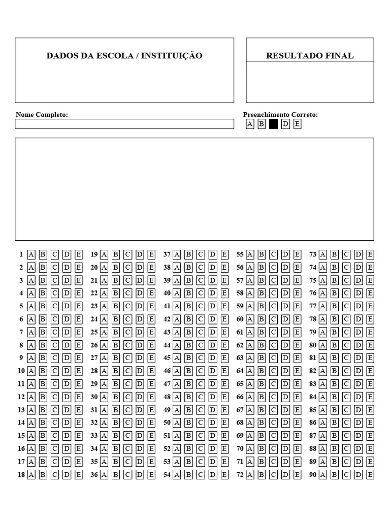 Cartao Resposta em Branco para Imprimir Com 90 Questoes | Download ...