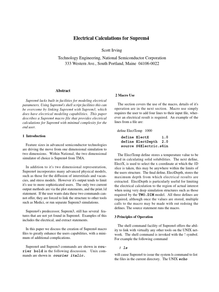 Electric Calculations in Suprem 4 | PDF | Electrical Resistance And ...