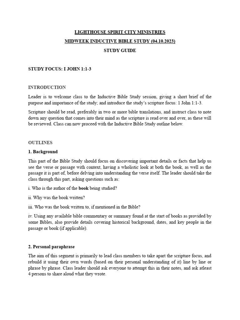 Inductive Study Guide: 1 John 1:1-3 | PDF | Bible | Chapters And Verses ...