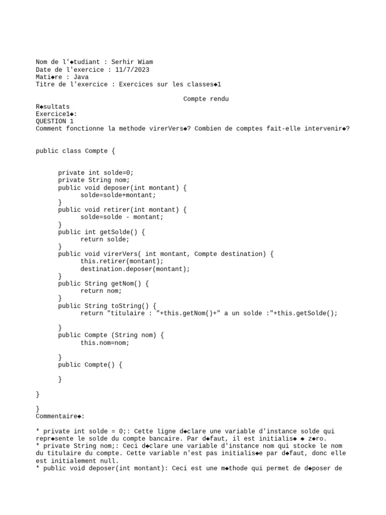 Exercices de Java sur les classes et objets | PDF | Programmation ...