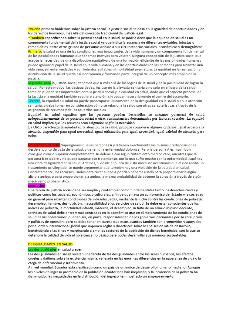 Justicia Social y Equidad en Salud | PDF | Desigualdad social ...