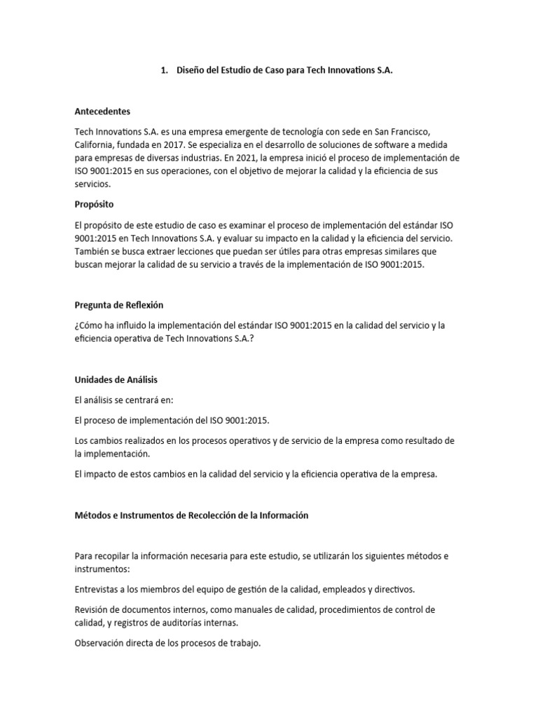 Diseño Del Estudio De Caso Para Tech Innovations S Pdf Caso De