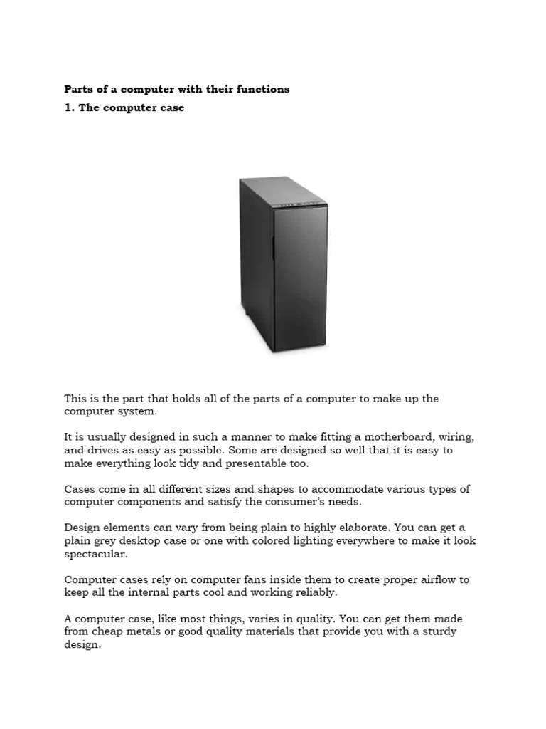 Parts of A Computer With Their Functions | PDF | Random Access Memory ...
