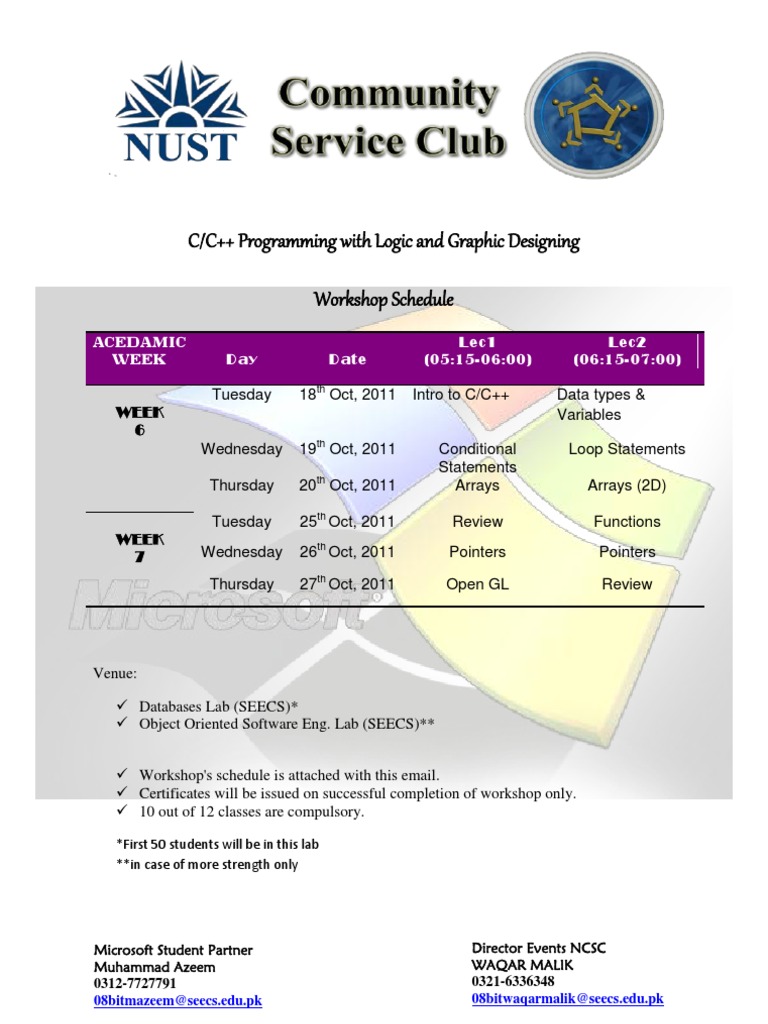 C/C++ Workshop Schedule | PDF