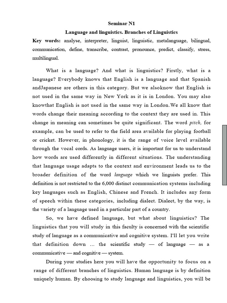 Language and Linguistics. Branches of Linguistics | PDF | Linguistics ...