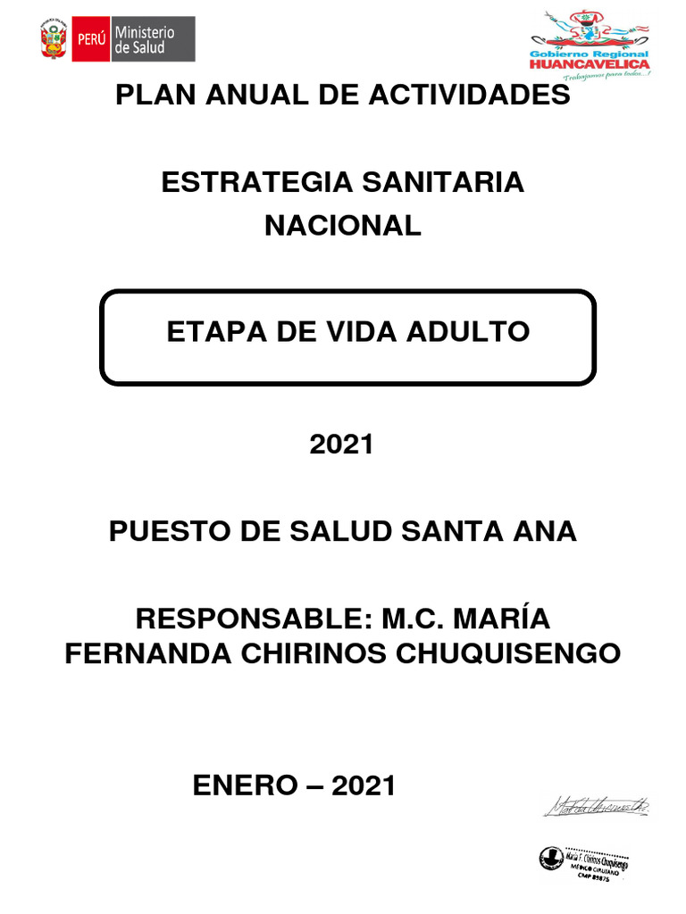 Plan Anual de Salud para Adultos 2021 | PDF | Especialidades Medicas ...