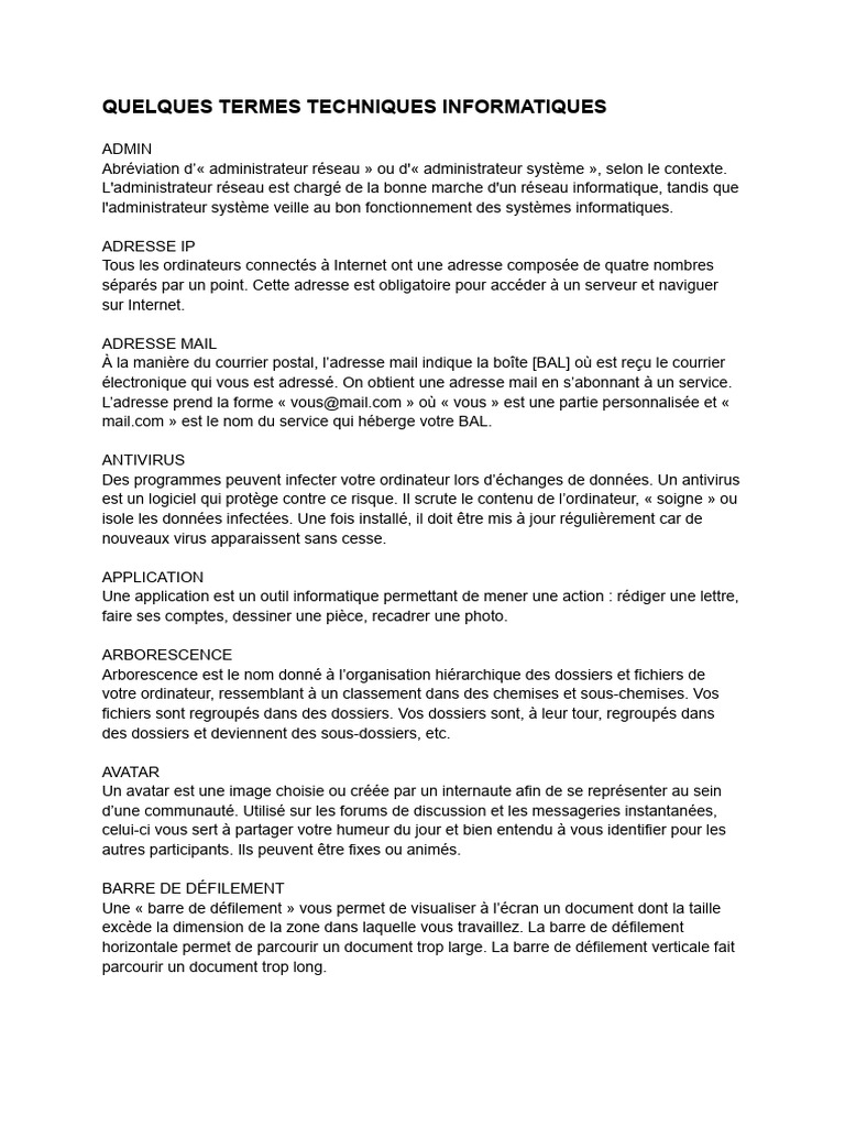 Terminologie Informatique Essentielle | PDF | Internet | Internet et Web