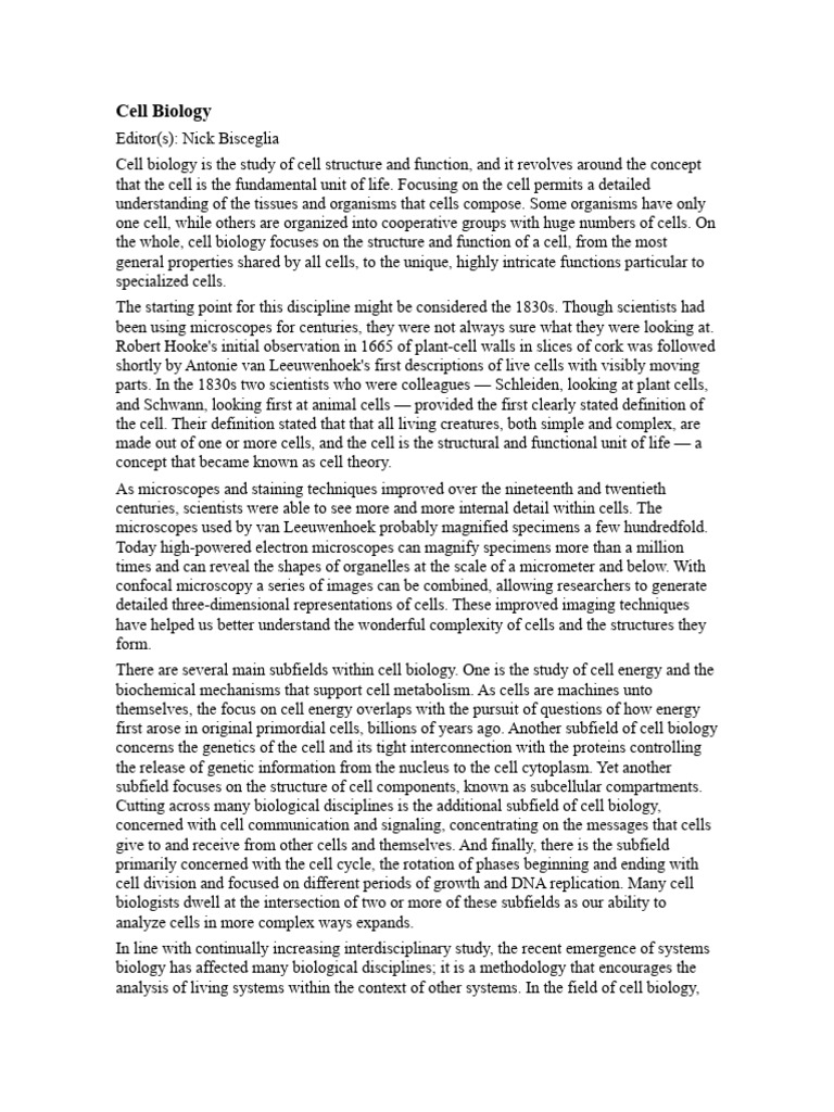 Cell Biology | PDF | Cell (Biology) | Biology