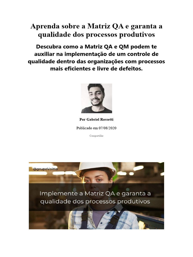 Matriz QA: Garantia de Qualidade Eficiente | PDF | Qualidade (negócios ...