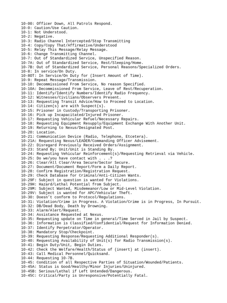 Radio codes pdf robbery burglary