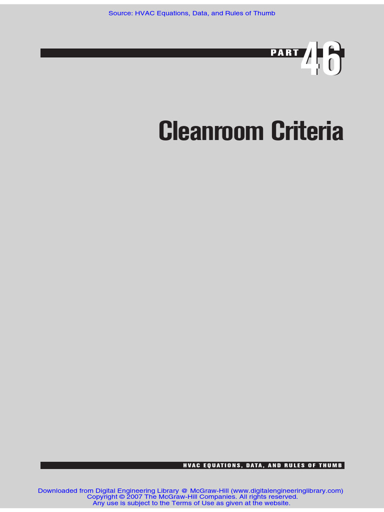 Criteria For Clean Room PDF Physical Sciences Applied And
