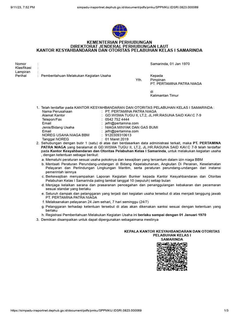 Pemberitahuan Kegiatan Usaha PMKU | PDF