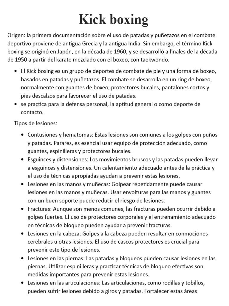 Prevención y lesiones en Kick Boxing | PDF | Deportes individuales ...