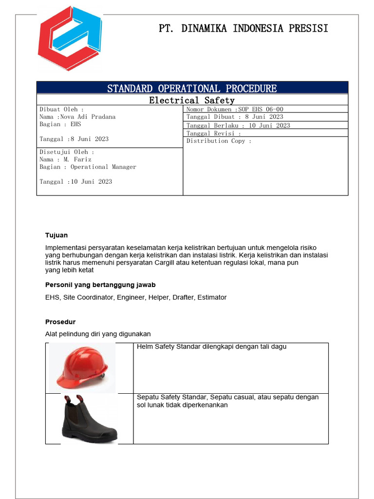 SOP EHS 06-00 - Electrical Safety | PDF
