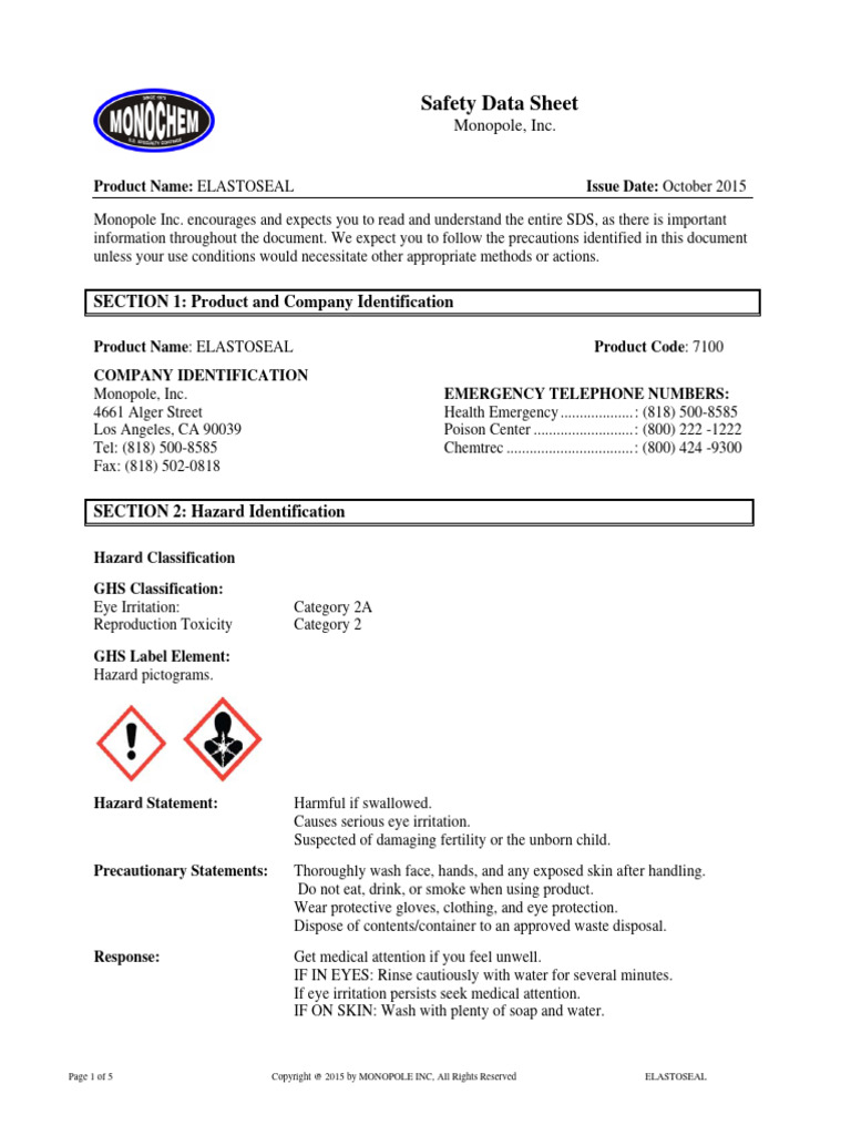 Elastoseal SDS PDF Silicon Dioxide Water