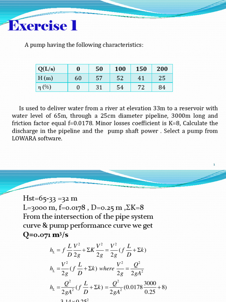 Pump Class Exercises PDF Pump Fluid Mechanics