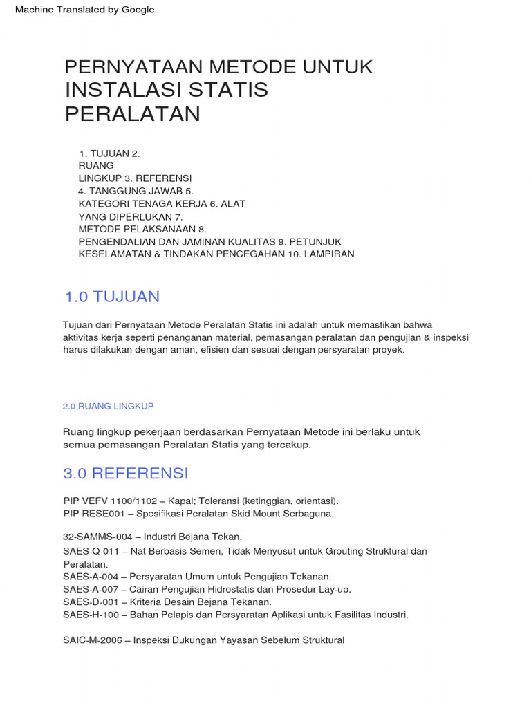 Method Statement For Installation of Static Equipment | PDF