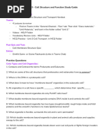 Unit 3 Study Guide - Cell Structure and Function