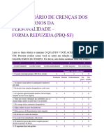 QUESTIONÁRIO DE CRENÇAS DOS Transtornos de Personlaidade PBQ-SF