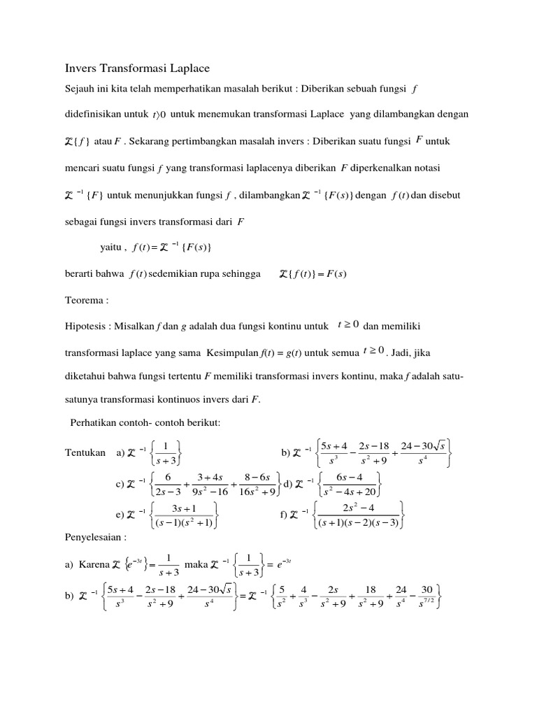 Tabel Invers Transformasi Laplace | PDF
