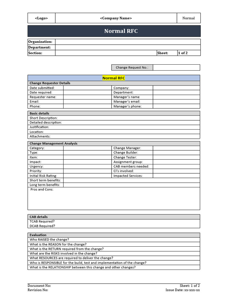 Normal RFC Template PDF Risk Business