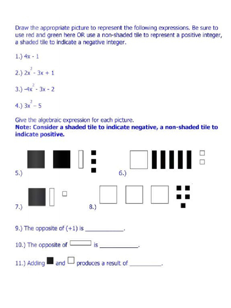 Modelling and writing expressions wih algebra tiles pdf