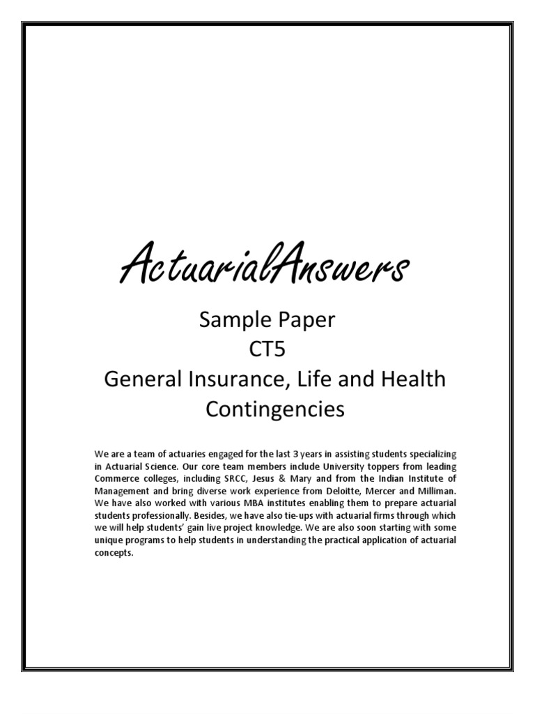 Actuarial CT5 General Insurance, Life and Health Contingencies Sample ...