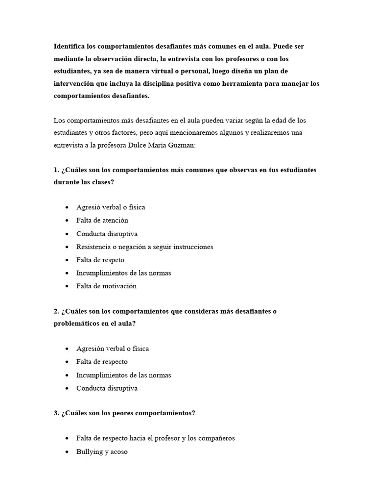 Comportamientos desafiantes en el aula | PDF | Comportamiento ...