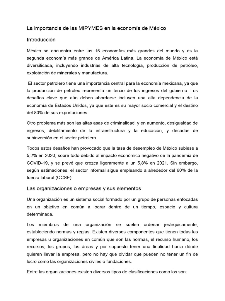 La Importancia de Las MIPYMES en La Economía de México | PDF | Pequeñas ...