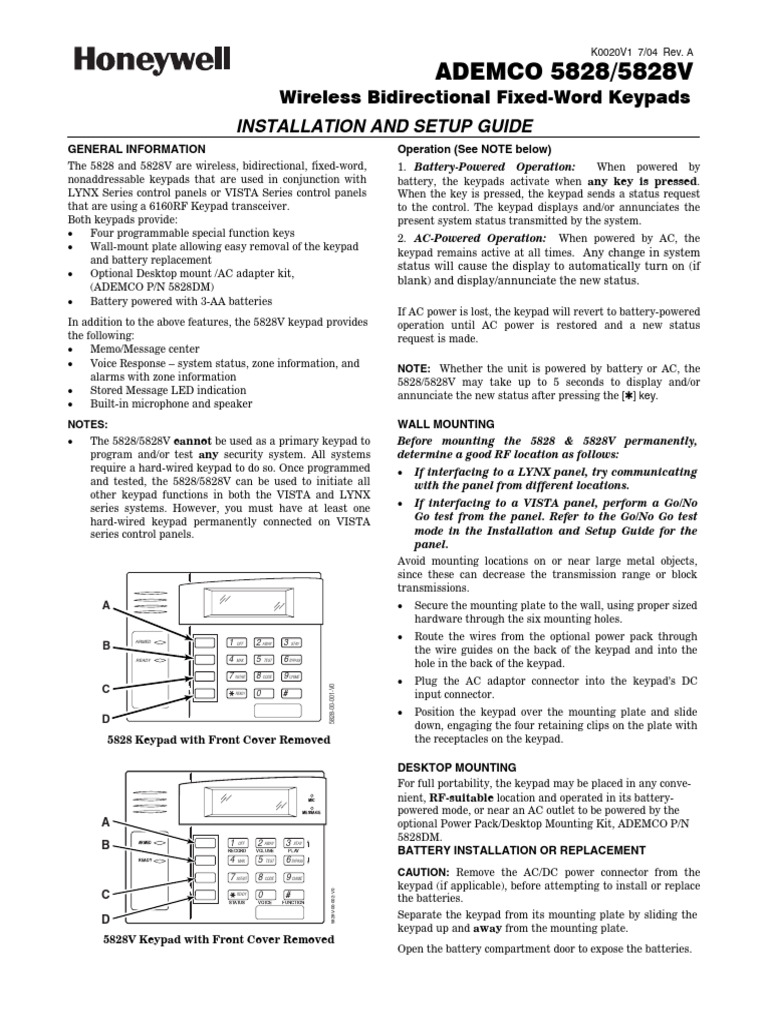 Honeywell 5828/5828V Keypad Guide | PDF | Radio | Electromagnetic ...