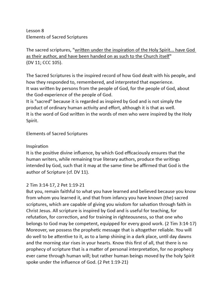 Lesson 8 Elements of Sacred Scripture | PDF | Biblical Inerrancy | Bible