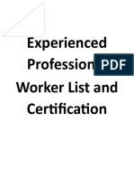 Experienced Professional Worker List