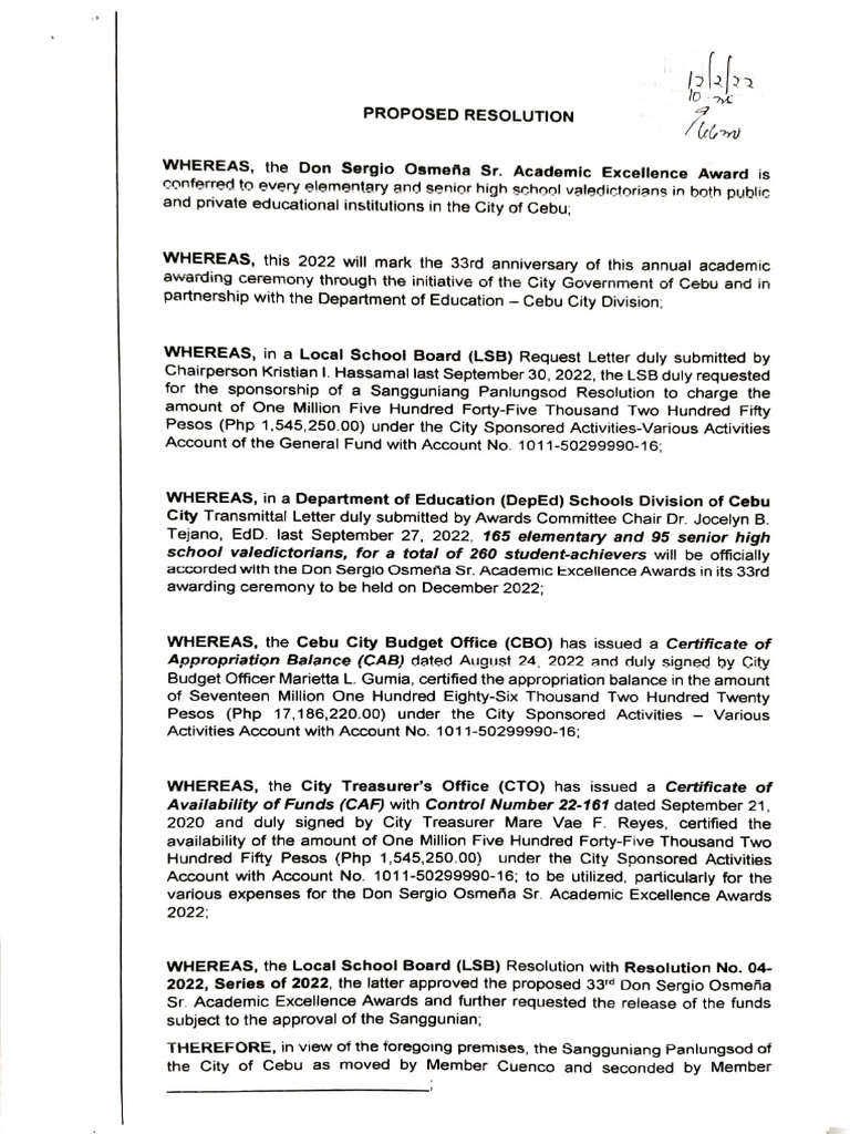 Don Sergio Osmeña Academic Awards 2022 | PDF | Philippines | Government