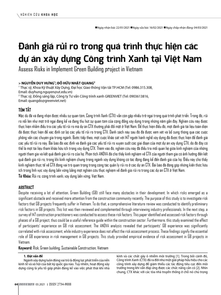 Đánh Giá R I Ro Trong Quá Trình TH C Hoeenj Các D Án Công Trình Xanh T ...