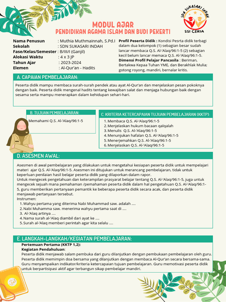 Modul Ajar Kelas 3 Elemen Al Quran Hadits Pdf
