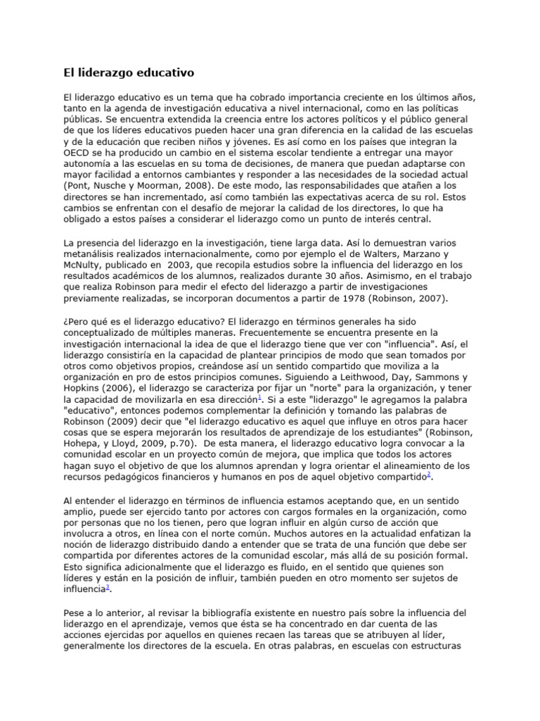 El Liderazgo Educativo | PDF | Liderazgo | Maestros
