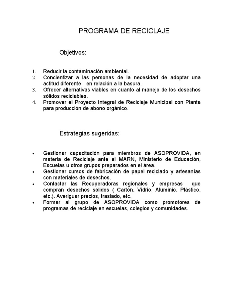 Programa de Reciclaje Municipal Efectivo | PDF