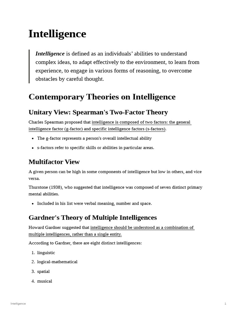 Intelligence Notes Pdf Intelligence Quotient Intelligence